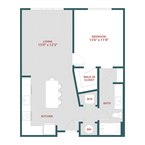 Floor plan for 1 bed, 1 bath, 753 sqft